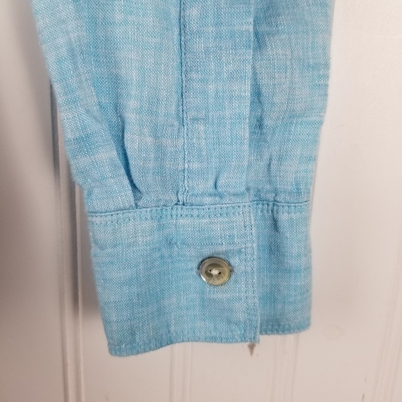 Saks Fifth Avenue 100% Linen Button Front Shirt Blue Womens Size Small - Picture 7 of 10